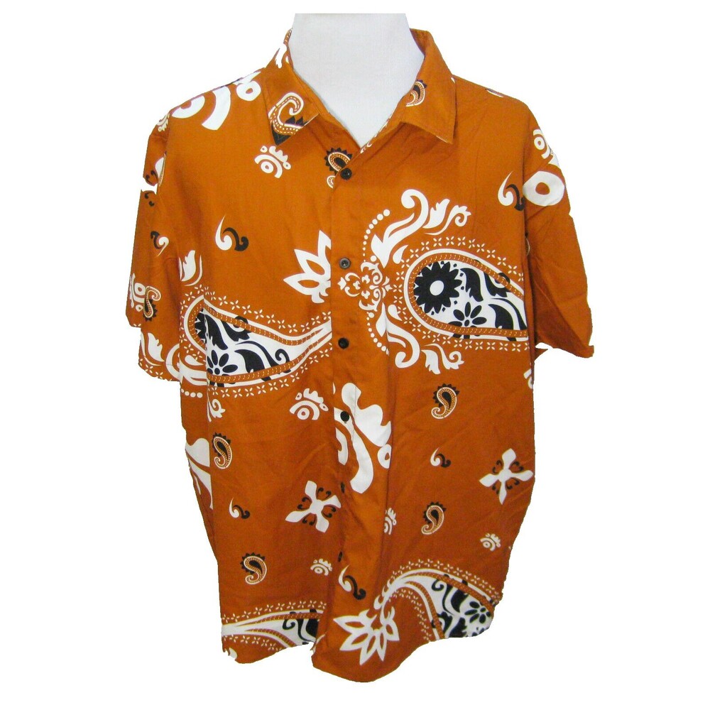 SHEIN Mens (Size 3XL) Brown Short Sleeve Hawaiian African Button Front Shirt Top